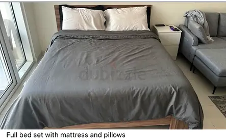 Full bed set with mattress and pillows - modern wooden frame