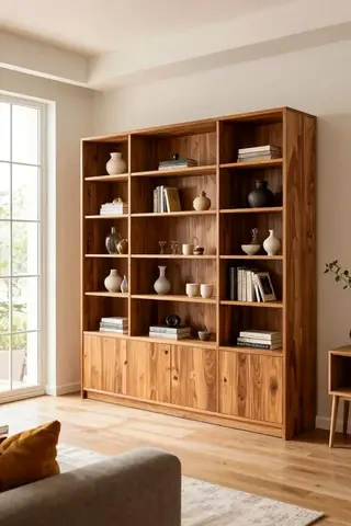 5-Shelf Bookcase with Lower Cabinets - Natural Finish