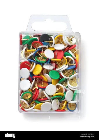 Box of assorted multicolour map pins / push pins - new pack