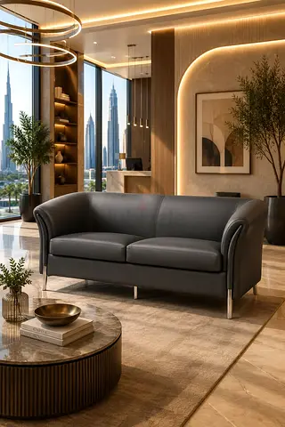 Modern 3-Seater Grey Leather Sofa -