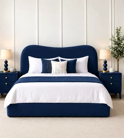 New Upholstered Queen Bed with Padded Headboard storage bed— Modern Design queen size bed