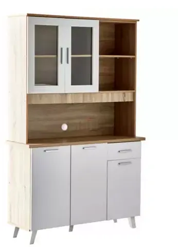 IKEA-style kitchen cabinet with hutch – light wood and white finish