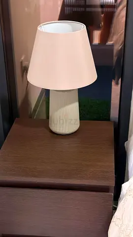 Pair of Beige Table Lamps with Ribbed Ceramic Base
