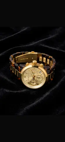 Michael Kors gold-tone women's chronograph watch — good condition ceramic tiger