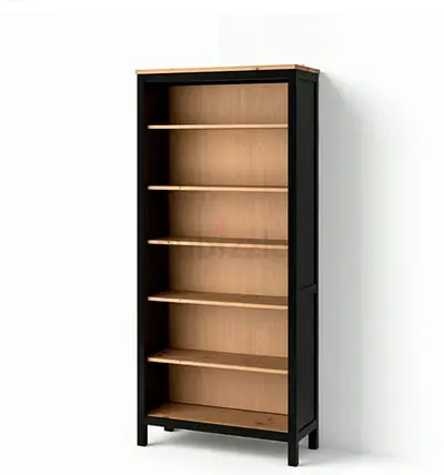 Tall Wooden Bookcase / Open Shelf Unit - Black Frame, Natural Shelves