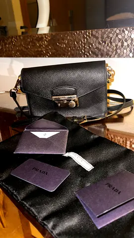 Prada Saffiano Leather Small Crossbody Bag (Black) - With Cards & Dust Bag