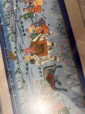 Beautiful Art miniature paint mughal indian. hand painted,  wall decoration. double glass 35x65cm