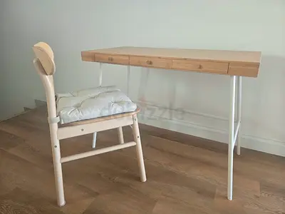 Wooden Study Desk with Matching Chair - Light Oak Finish