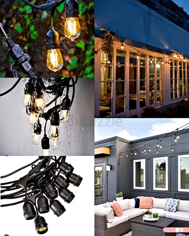 Outdoor string lights with E27 bulb sockets — set for patio/terrace