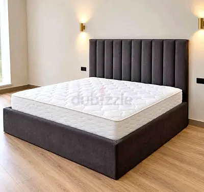 Modren king size bed with Mattress upholstered with tall vertical channel headboard -