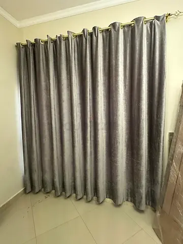 Grey velvet eyelet curtains - set of panels, excellent condition