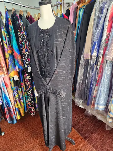 Long black embroidered abaya with shawl