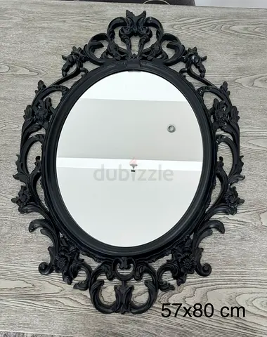 Ornate Black Oval Wall Mirror 57x80 cm — Decorative Baroque Frame