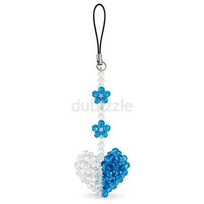 Handmade Beaded Heart Phone Charm (Blue & White) - Good Condition