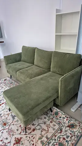 Olive Green 3-Seater Free-Shaped Sofa (Good Condition)
