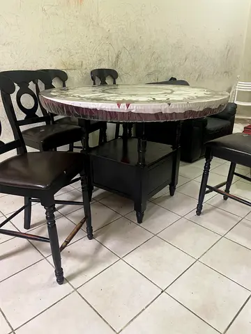 Solid Dark Wood Dining Table with 4 Chairs - Good Condition