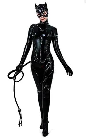 Black Catwoman Style Faux Leather Full-Body Costume with Mask