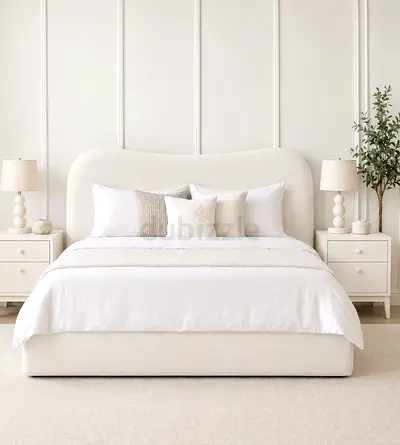 New Upholstered Queen Bed with Padded Headboard storage bed— Modern Design queen size bed