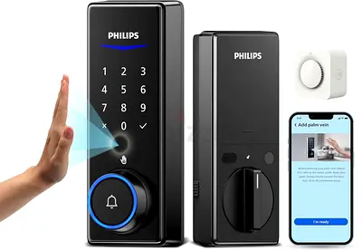 PHILIPS 5000 SERIES SMART DEADBOLT PALM RECOGNITION LOCK (DDL250X-14HWC) MATTE BLACK