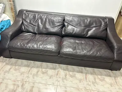 Dark Brown Leather 3-Seater Sofa and armchair - Good Condition