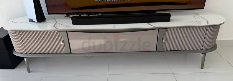 TV STAND MARBLE EFFECT GREY WHITE