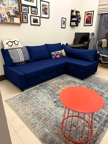 Blue L-shaped Sofa - Compact Corner Couch in Excellent Condition