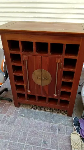 Solid Wood Wine Rack Cabinet with Central Cupboard — Good Condition
