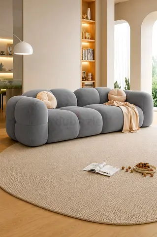 Modern Cloud-Style Upholstered 3-Seater Sofa in Grey