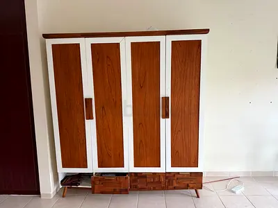 Wooden 4-Door Wardrobe with Drawers