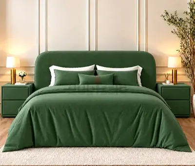 Green upholstered king bed with Spring Mattress- modern design