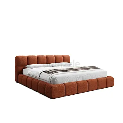 Modern Upholstered Platform Bed with Padded Headboard - King Size