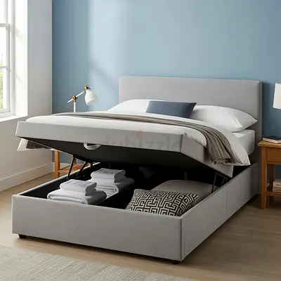 Brand New beige colour 160*200 queen size hydraulic storage bed.