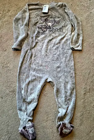 Gray Baby Footed Sleepsuit with Sheep Design - Size Tag Attached ( 18 to 24 months