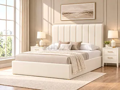 New Upholstered Queen Bed with Padded Headboard storage bed— Modern Design queen size bed