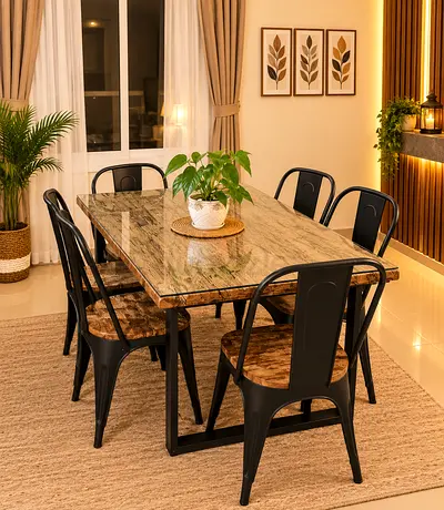 Marina Home Railway Wood Dining Table With Six Chairs