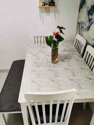 Dining Table Set – 4 Chairs + 1 Bench