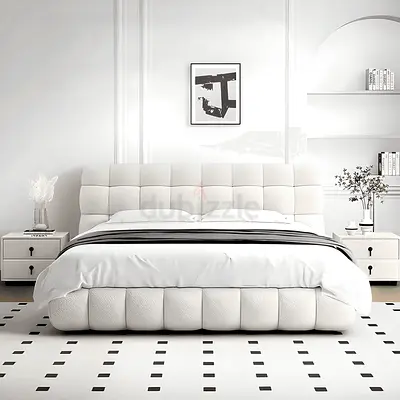 Bubble tufted design super king white bed