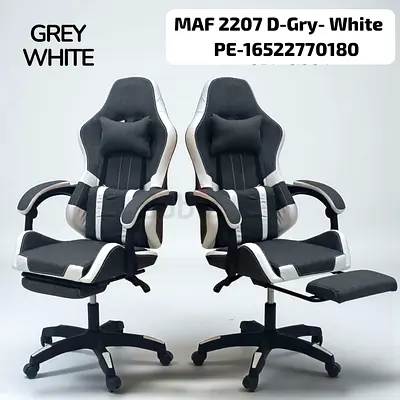 Pair of Grey & White Ergonomic Gaming/Office Chairs with Footrest