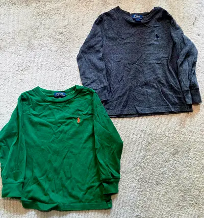 2 Ralph Lauren Polo long sleeve shirts - boys size 3T (green + grey)