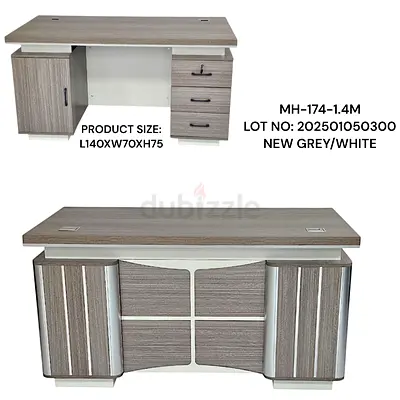 Grey/White Wooden Office Desk with Storage Drawers and Cabinets (140x70x75cm)