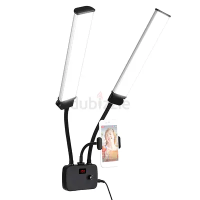 Dual LED Studio Light with Phone Holder and Adjustable Arms (Multicolor, Dimmable)