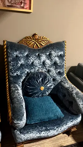 Ornate Velvet Accent Armchair with Gold Carved Frame 4 nos
