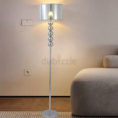 Chrome Ball-Stack Floor Lamp with Drum Shade