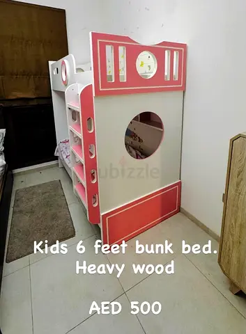 Kids 6ft Pink & White Bunk Bed — Solid Wood, Good Condition