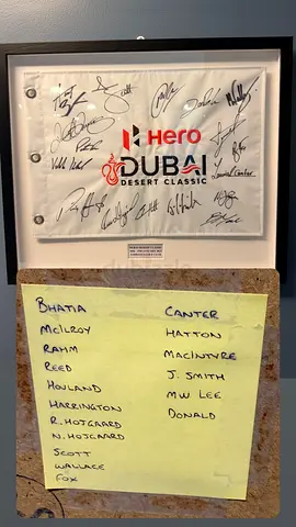 Framed Autographed Dubai Desert Classic 2025 Golf Flag — Signed by Pro Players