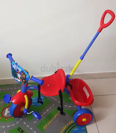 Kids 3-Wheel Push Tricycle with Parent Handle — Red/Blue, Good Condition