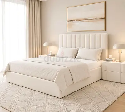 New Upholstered Queen Bed with Padded Headboard storage bed— Modern Design queen size bed