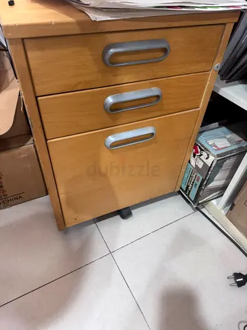 Wooden 3-drawer Mobile Pedestal Cabinet (4 ) — Light Oak finish- 50 AED