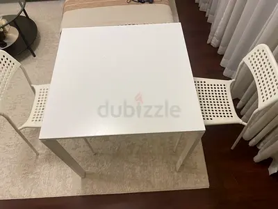 White square dining table with 2 matching perforated chairs - compact set -From IKEA