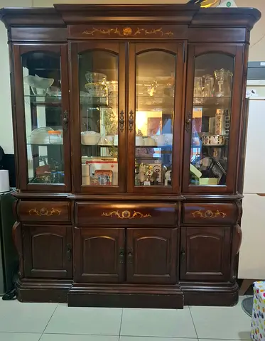Heavy Wooden Crockery Cabinet with Glass Doors – Spacious Storage